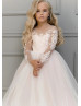 Beaded Long Sleeves Lace Tulle Flower Girl Dress